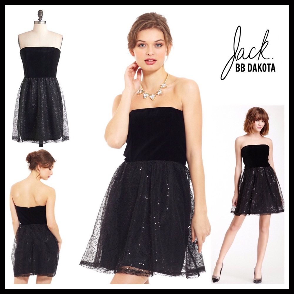 BLACK SEQUIN EMBELLISHED STRAPLESS BUSTIER FLOWY A-LINE COCKTAIL MINI DRESS A3C